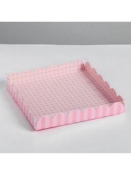 Цена за 5 шт. Коробка для печенья, кондитерская упаковка с пластиковой крышкой, 8 марта, 21?21?3 см