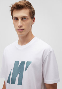 M Logo Bask?l? Beyaz Tisort