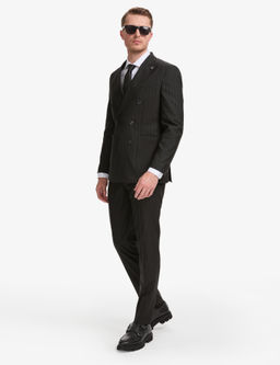 Siyah Ex. Slim Fit _izgili Kruvaze Tak_m Elbise