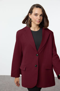 Bordo Ekstra Oversize Dokuma Blazer Ceket TWOAW24BC00107