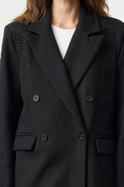 Trendyolmilla Siyah Nak?s Detayl? Yumusak Dokulu Regular Uzun Kaban TWOAW25KB00103  фото 3
