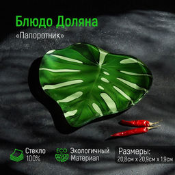Блюдо стеклянное сервировочное Доляна Монстера, 2121 см, цвет зелёный  фото 9