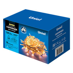 ULD-S1000-120/SWK WARM WHITE IP67 Гирлянда светодиодная со статическим свечением, 10м. Соединяемая.120 светодиодов. Теплый белый свет. Провод белый. ТМ Uniel