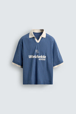 CAMISA POLO CROPPED FIT TEXTO ESTAMPADO / Azul / Blanco - Zara фото 7