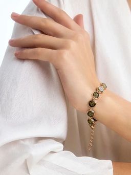 Стильный браслет из золоченого серебра и натурального янтаря зелёного цвета Фурор - Амберхолл фото 4