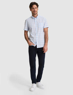 A__k Mavi Regular Fit Kareli K_sa Kollu G_mlek