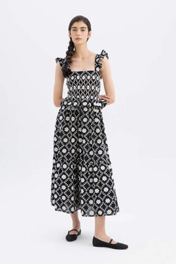 Платье миди с квадратным вырезом и бретелями Lug Von Siga x DeFacto  фото 3