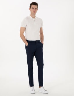 Lacivert Slim Fit Beli Lastikli Kanvas Pantolon