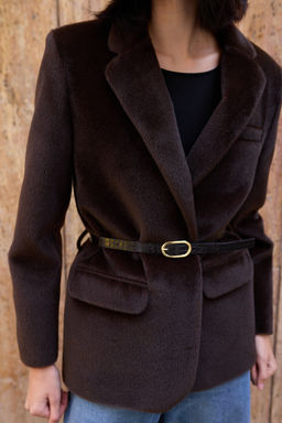 Kahverengi Kemerli T_yl_ Ka_e Regular/Normal Kal_p Blazer Blazer Ceket TWOAW26BC00041 - Trendyolmilla фото 9