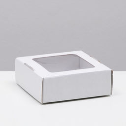 Цена за 10 шт. Коробка самосборная, с окном, крафт, белая, 16 х 16 х 6 см