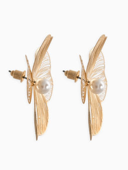 Серьги с жемчугом Цветы лёгкие, цвет белый в золоте