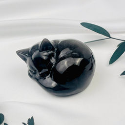 Радуга Самоцветов Фигурка Кошка из серебристого Обсидиана  фото 4