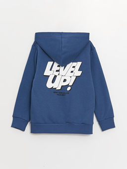 Kap??onlu Bask?l? Uzun Kollu Erkek ?ocuk Fermuarl? Sweatshirt - Waikiki фото 3