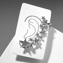 Серьга Кафф десять звёзд со стразами, цвет белый в серебре - Queen fair фото 4