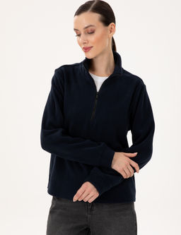 Lacivert Comfort Fit Fermuarl_ Polar Sweatshirt