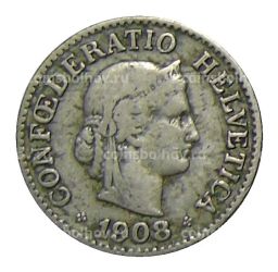 Монета 10 раппенов 1908 года Швейцария