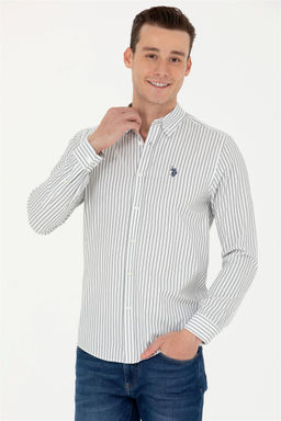 U. S. Polo Assn Мужская белая рубашка в полоску цвета экрю