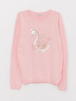 Bisiklet Yaka Desenli Uzun Kollu K?z ?ocuk Triko Kazak