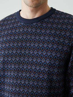 Bisiklet Yaka Uzun Kollu Desenli Erkek Triko Kazak