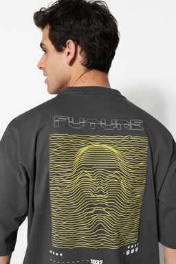 TRENDYOL MAN Antrasit Oversize/Genis Kesim Kabar?k Bask?l? %100 Pamuklu T-Shirt TMNSS23TS00171 - Trendyolmilla фото 26