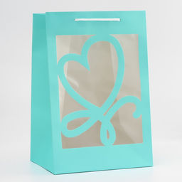 Цена за 12 шт. Пакет подарочный с фигурным окном, 20?16?30 см, голубой