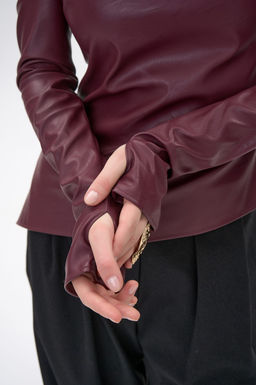 Кожаный топ с рукавами Рикси (бордовый)