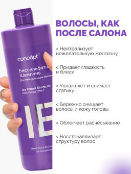 Бессульфатный шампунь для нейтрализации желтизны 1000 мл ICE BLONDE CONCEPT