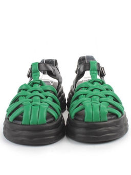 08-PEAG48-2 BLACK/GREEN Босоножки женские (натуральная кожа)