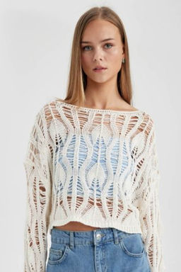 Coool Relax Fit Ac?k Omuz Krose Triko Kazak