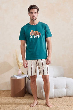 Ye_il Regular Fit Ay_c_k Bask_l_ Pamuklu Pijama Tak_m_ TMNSS26PT00017 - Trendyolmilla фото 2