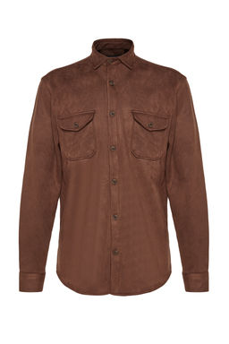 TRENDYOL MAN Kahverengi Regular Fit Cift Cepli Suet K?sl?k Ceket Gomlek TMNAW24GO00033 - Trendyolmilla фото 6
