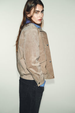 100% SUEDE LEATHER HIGH-NECK JACKET