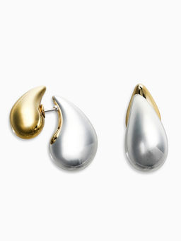 Цена за 2 шт. Серьги "Капли Бо" двойные, цвет золотисто-серебристый