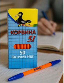 Ручки шариковые синие 50шт, самые популярные ручки (KORBUHA)