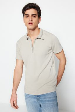 TRENDYOL MAN Premium Tas Regular/Normal Kesim Pike Fermuarl? Polo Yaka T-shirt TMNSS23PO00019