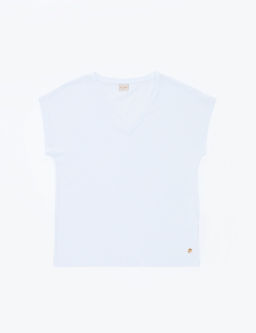 Beyaz Regular Fit V Yaka Basic Ti__rt