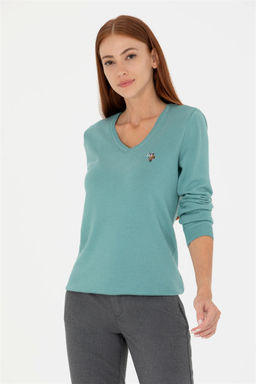 Женский мятный базовый свитер с v-образным вырезом Неожиданная скидка в корзине - U.s. polo assn фото 3