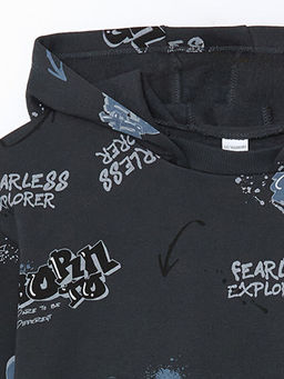 Kap??onlu Bask?l? Erkek ?ocuk Sweatshirt