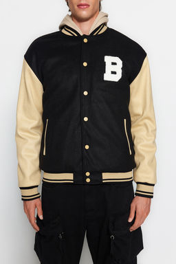 TRENDYOL MAN Siyah Unisex Regular Fit Bomber Yaka Kolej K?sl?k Mont TMNAW24MO00017 - Trendyolmilla фото 3