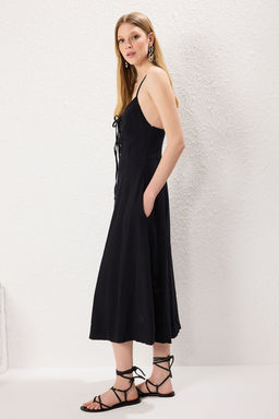 TRENDYOLMILLA Turuncu Belden Ac?lan Baglama Detayl? Midi Dokuma Elbise TWOSS23EL01913  фото 2