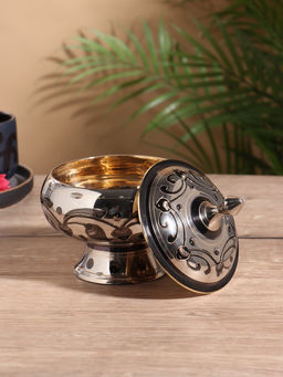 Сахарница «Серебряная с чёрными узорами», 500 мл, 13×13×15 см, латунь