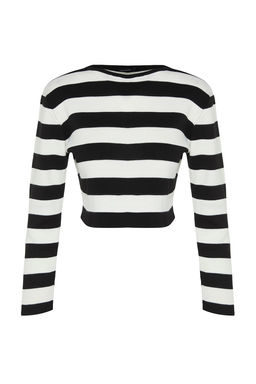 Siyah Crop Basic Cizgili Triko Kazak TWOAW23KZ00034