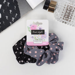 Цена за 6 шт. Резинки для волос «Орбита», набор 2 шт., горох колор, 10 см, чёрные, серые