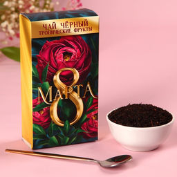 Набор Ты совершенна: крем-мёд с клубникой и хлопком 30 г. х 2 шт., арахис в шоколадной глазури 100 г., чай чёрный с тропическими фруктами 50 г., ложка - Фабрика счастья фото 4