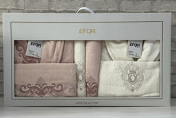 Набор EFOR NAKISLI из 6-х пр. (2 халата, 2 пол. 50*90, 2 пол. 70*140) c вышевкой персиковый-кремовый