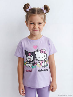 Hello Kitty Bask?l? K?z ?ocuk Penye Ti??rt ve Tayt