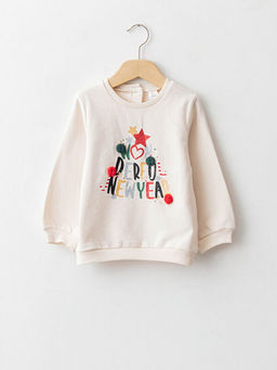 Bisiklet Yaka Uzun Kollu Bask?l? Pamuklu K?z Bebek Sweatshirt