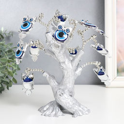 Сувенир от сглаза "Дерево с филинами" серебро 17,5х6,5х23 см