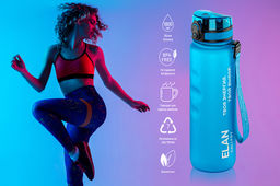 Бутылка для воды 1000 мл 7,8*7,8*28,5 см "Style Matte" с углубл д/п аквамар-морская волна мотивацион