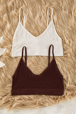 TRENDYOLMILLA Tas-Kahverengi 2li Seamless/Dikissiz Sac Orgulu Balensiz Kaps?z Bustiyer Orme Sutyen THMSS25SU00002  фото 2